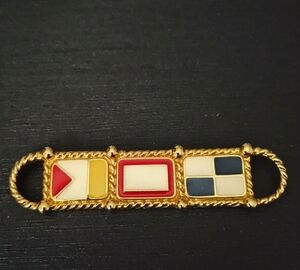 Gold Tone Nautical Signal Enamel Brooch - Red, Yellow, Navy, Cream